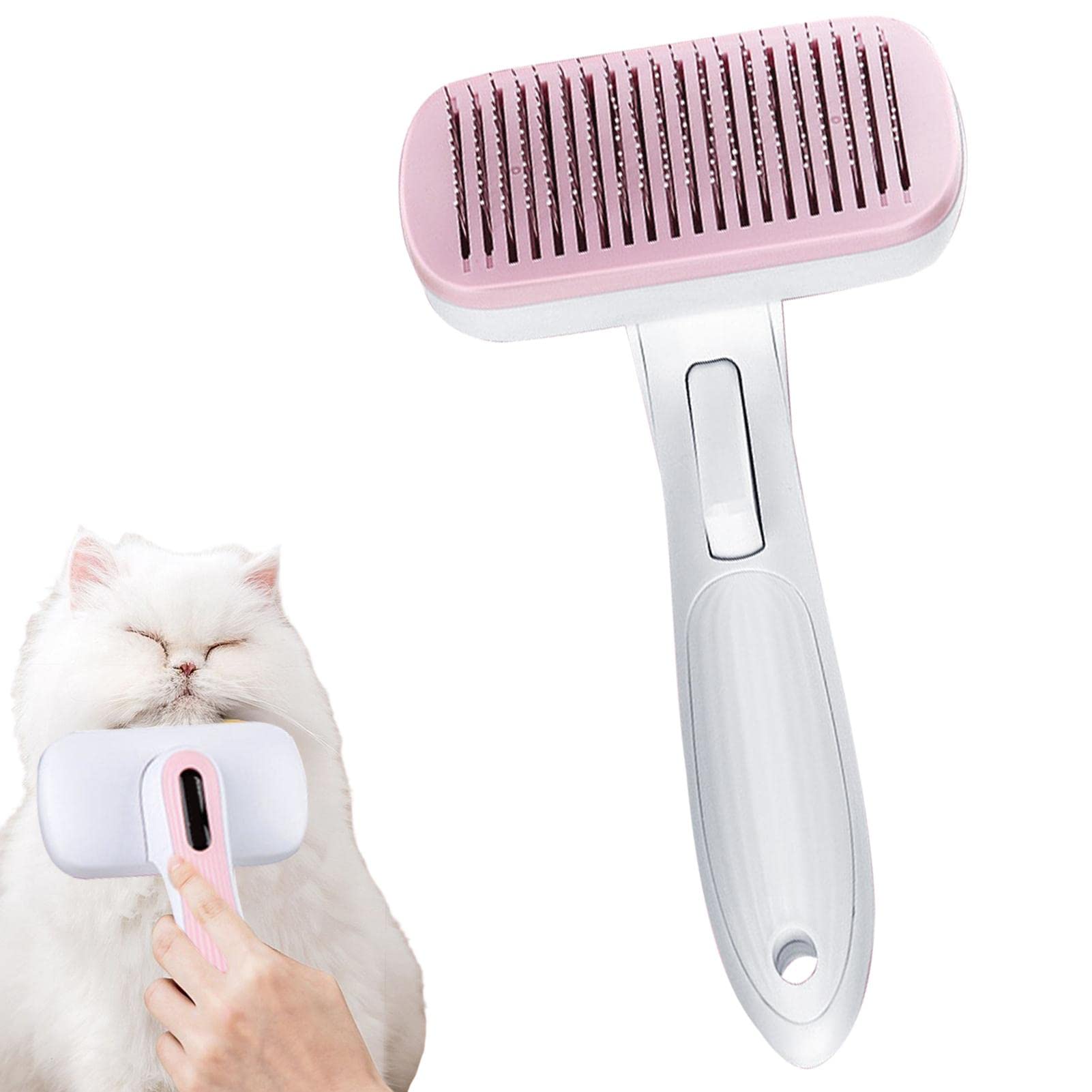 cepillo para mascotas | Cepillo para mudar gatos Metal - Peines para gatos para gatos de interior Cepillos para mascotas para perros y gatos Aguja de acero doblada segura (Color : Pink, Size : Steel w