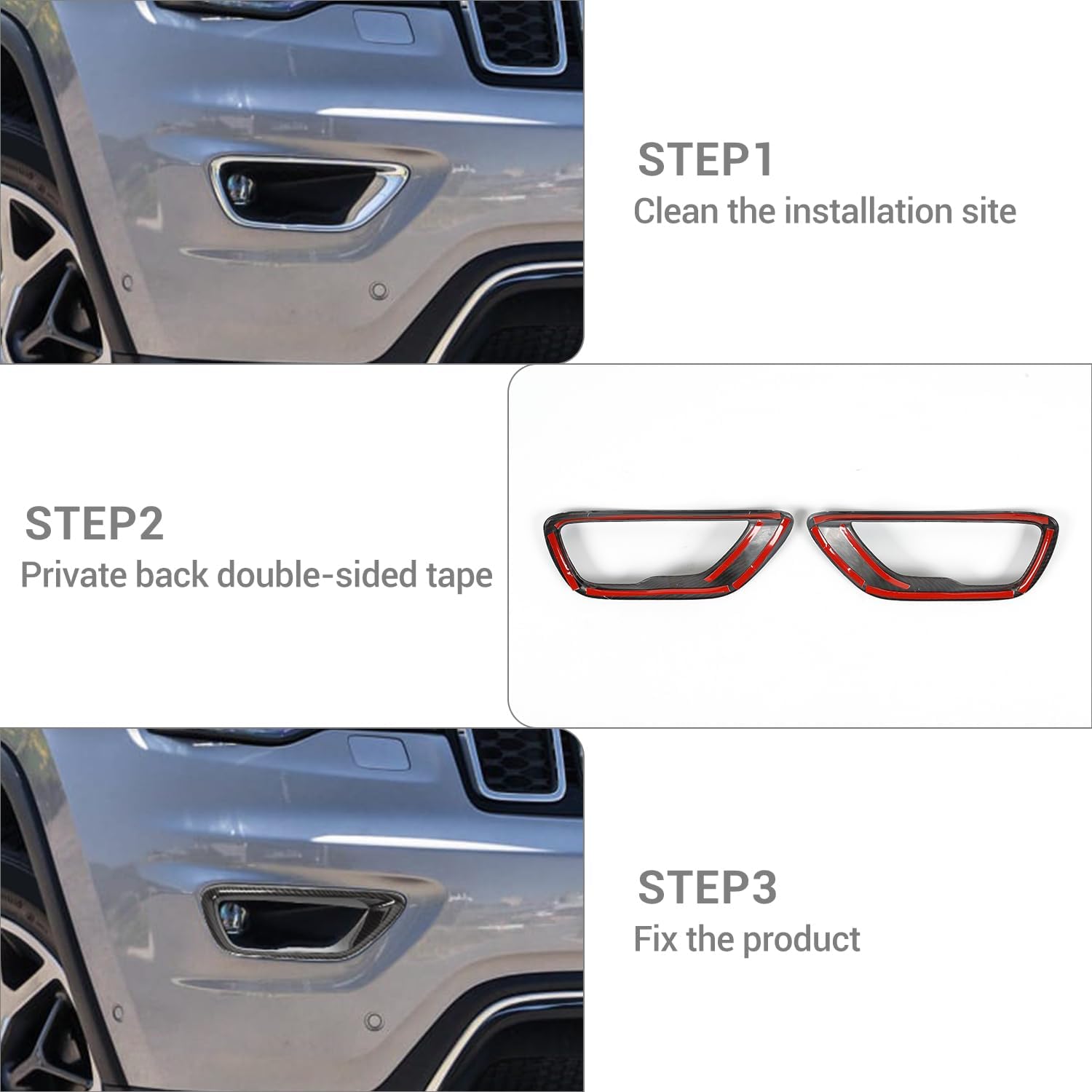 for Grand Cherokee Front Fog Lights Trim Bezel Cover Compatible with Jeep Grand Cherokee 2018-2020 Carbon Fiber Exterior Accessories (Carbon Fiber)