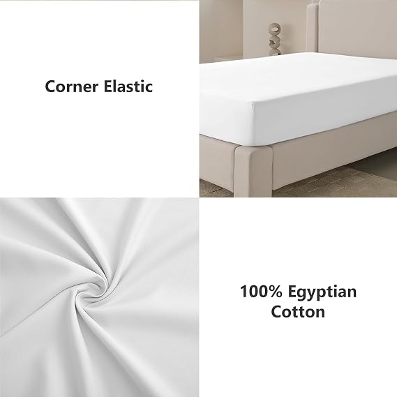 Pure Dreams 100% Egyptian Cotton, 4 Piece Bedding Set-1 Flat Sheet, 1 Fitted Sheet 45cm Deep Pocket and 2 Pillowcases 400 Thread Count-Black Solid, Emperor