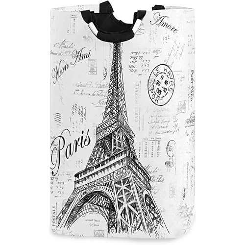 Nander Laundry Basket, Collapsible Fabric Laundry Hamper, Foldable Or Upright Clothes Bag (Paris Eiffel Tower)