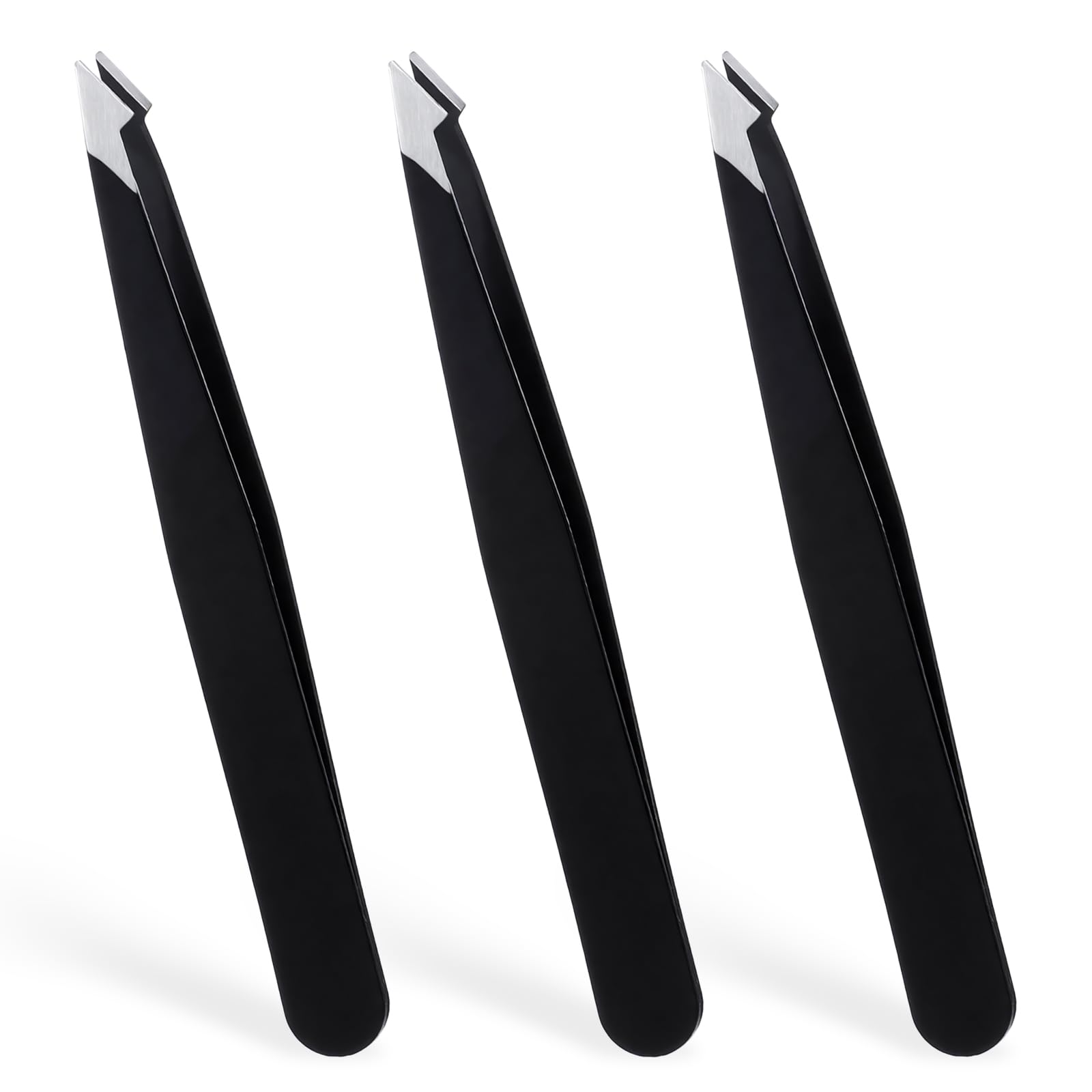 Lot de 3 pinces à épiler en acier inoxydable pour épilation des poils incarnés Noir incliné pour homme et femme Précision pour sourcils, visage, poils incarnés et épilation des échardes