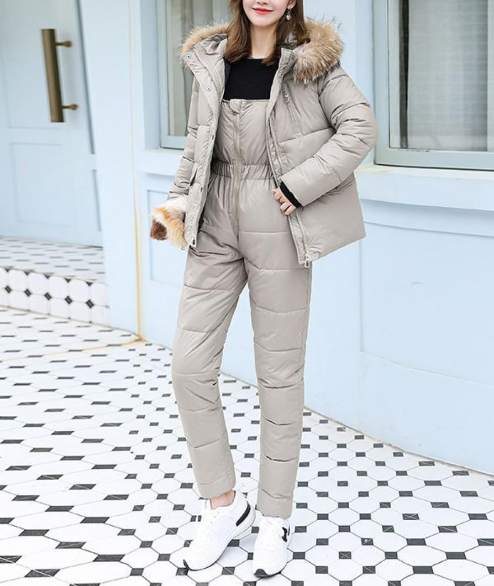 Damen Winter-Schneeanzug mit Kapuze Daunenjacke + Jumpsuit Regenmantel wasserdicht Outdoor-Schneeanzug komplette Skibekleidung körperformende Sportbekleidung