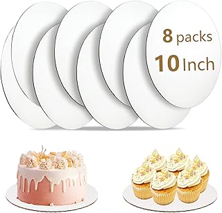 8 Pcs Cake Boards 10 inch Round, Food-Grade White Cake Board Rounds, Sturdy Cardboard Cake Circles Base Cakeboard, Waterproof and Oil-proof Cake Plate for Cake DIY, Dessert, and Crafts Display