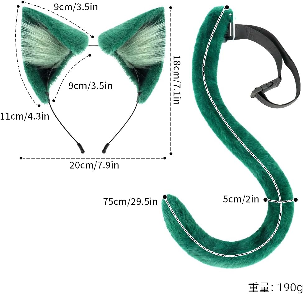 QinRuan Animal Cosplay Costume Accessories Furry Faux Fur Cat Ears Headband and Fox Tail Set Halloween Accessory - Image 5
