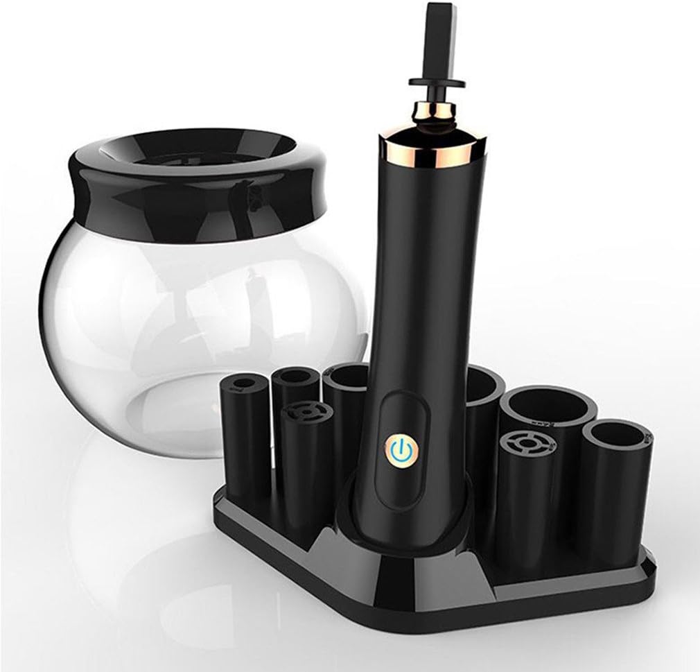 Genbitty Electric Makeup Brush Cleaner and Dryer，A Few Seconds Completely Clean Quick Drying ，Electric Rotating Spinner Machine Two Section AAA Batteries， Professional Makeup Brush Cleaning (black)