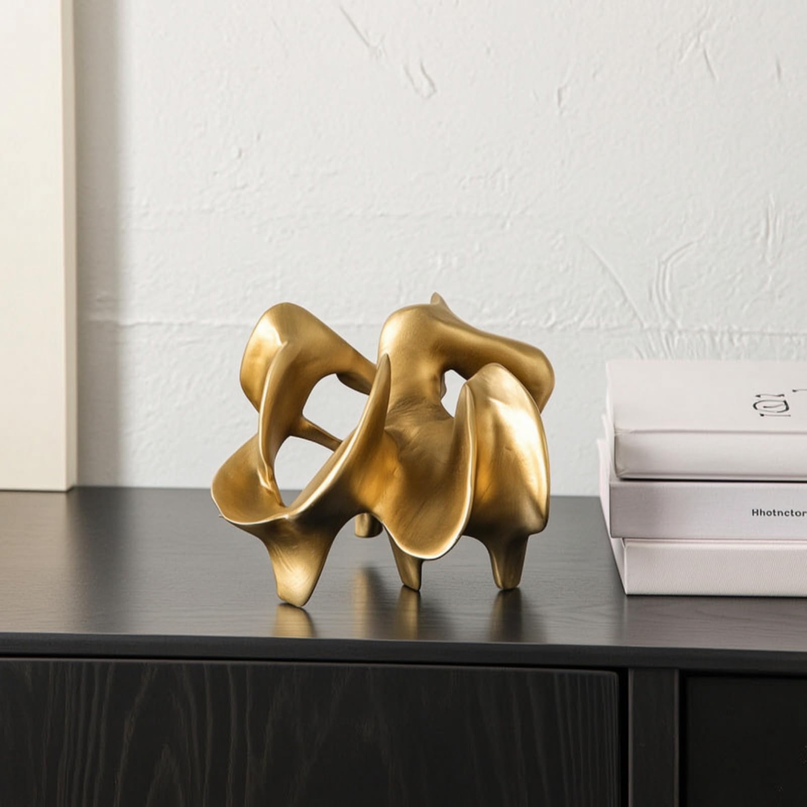Scultura Moderna Decorativa in Resina Ornamento Astratto Statua Geometrica Contemporanea Peso 1.240 kg Struttura Solida Adatta per Salotto Studio Ingresso Consolle, Oro