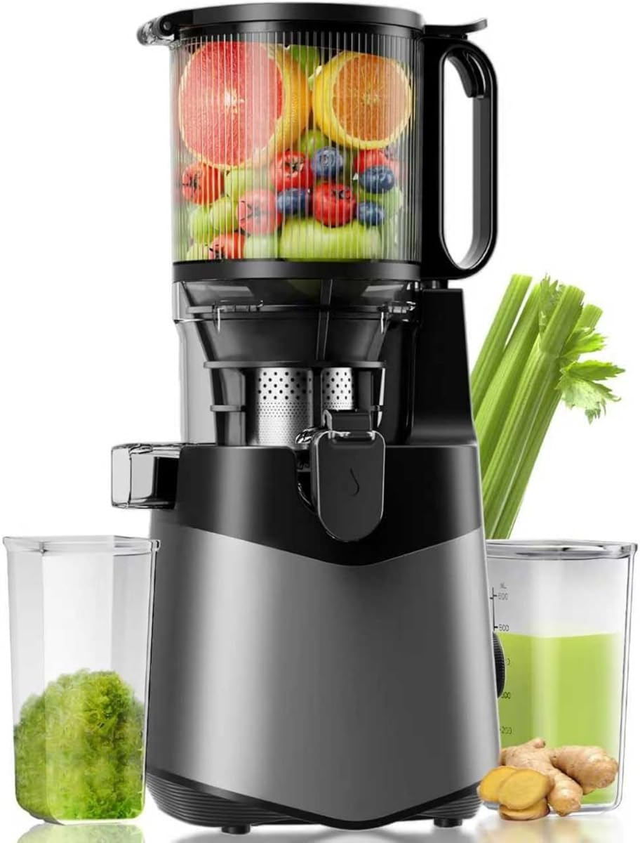 Canoly Entsafter, 400W Slow Juicer, Saftpresse mit 140mm Großer Fütterungsrutsche für Ganze Gemüse und Obst, 2L Füllvolumen, Kaltpresse Hohe Saftausbeute, Leicht zu reinigen, BPA-Frei, Deep Grey