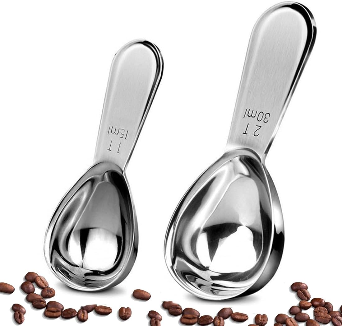 HJZHII 4er Set Edelstahl Messlöffel 30ml - 1/8 Tasse Mit Kurzem & Langem Griff | Spülmaschinenfest