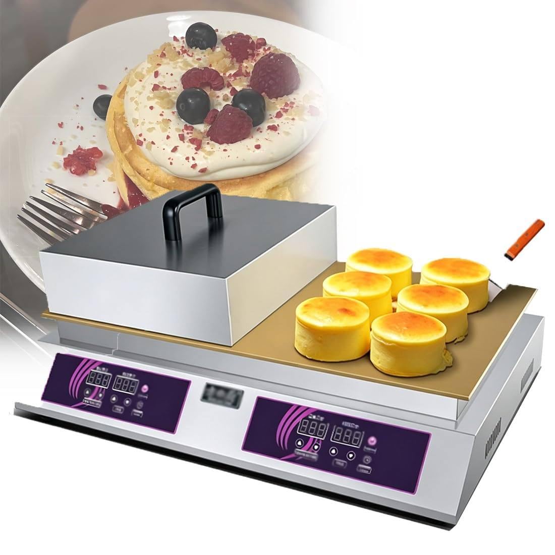 GSHSHOU Electric Pancake Maker Machine,Commercial Non-Stick Souffle Machine,Stainless Steel, Perfect for Making Pancakes and Souffle Doublehead