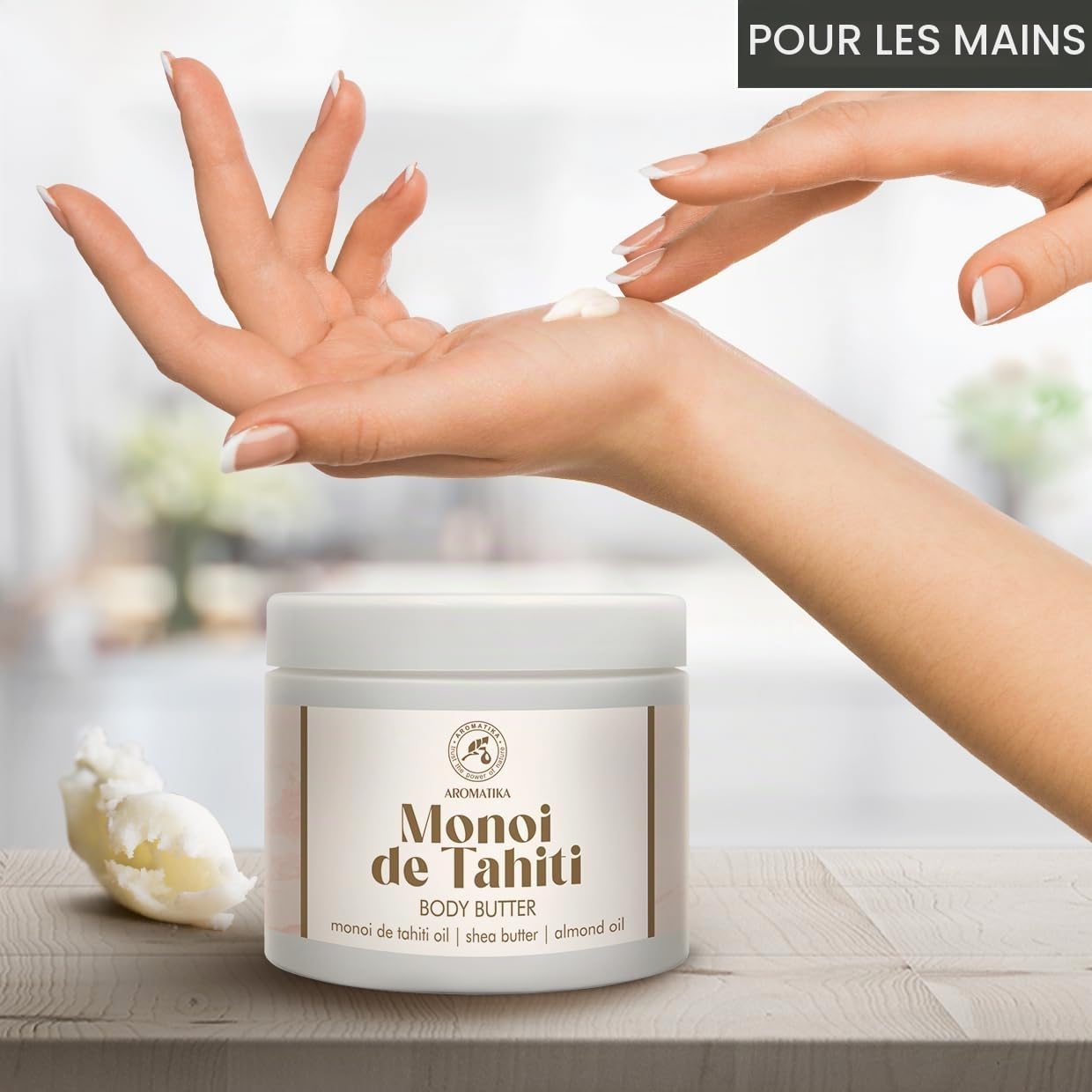 Beurre Corporel de Monoï de Tahiti 300 ml - Beurre Corporel Crème - Beurre à l'Huile de Monoï de Tahiti & Huile d'Amande - Beurre de Karité - Hydratant Corps - Soin de la Peau - Body Butter