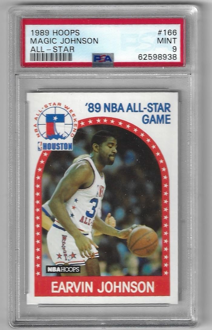 Magic Earvin Johnson PSA Graded 9 Mint 1989 All-Star Collectible Basketball Card - 1989 Panini Hoops Basketball Card #166 (Lakers)