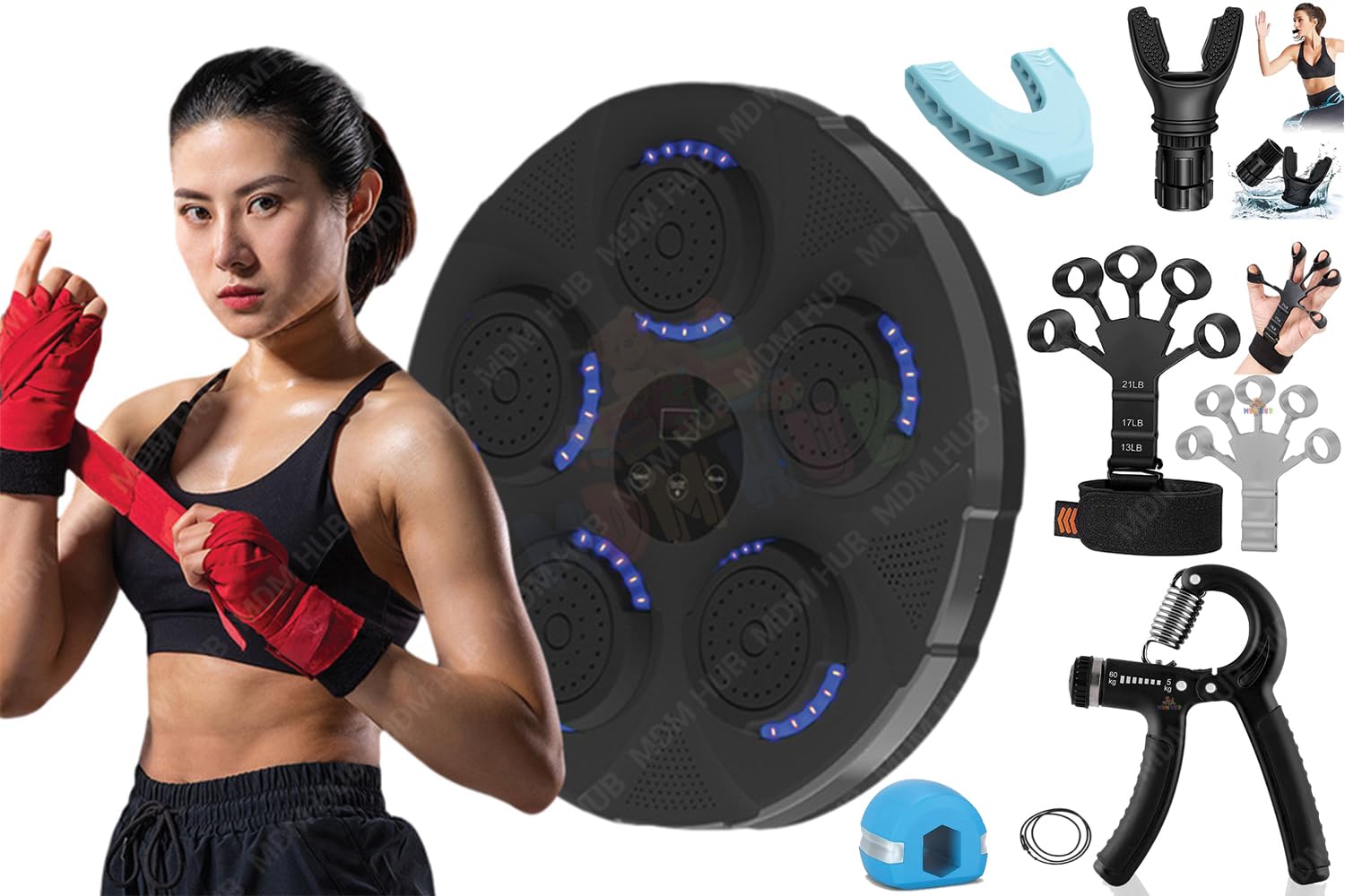 MDM HUB Music Boxing Machine Combo of 6 Touch Screen Display Wall Mounted Smart Bluetooth Music Boxing Trainer, Electronic Boxing Target Workout Punching Equipment for Home, Indoor and Gym(Combo) (B0DFHP5YG8) Amazon Price History, Amazon Price Tracker