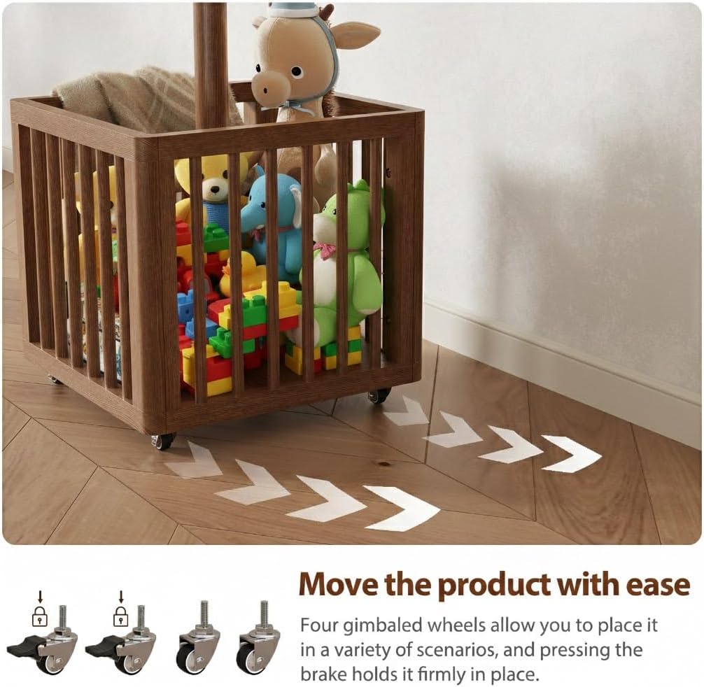 AQIMUELE Kids Coat Rack, Solid Wood Coat Rack with 6 Hook for Bedrooms, Kids Clothing Rack, Walnut