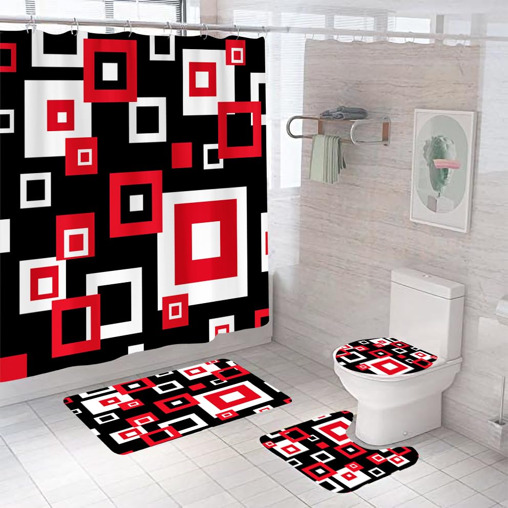 Tapis salle de bain absorbant 50x80 et contour WC ensemble microfibre rouge noir