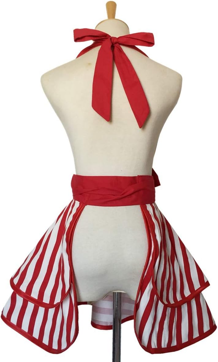 Hyzrz Lovely Handmade Cotton Retro Aprons for Women Girls Cake Kitchen Cook Apron for Mother's Gift (Red) - Image 5