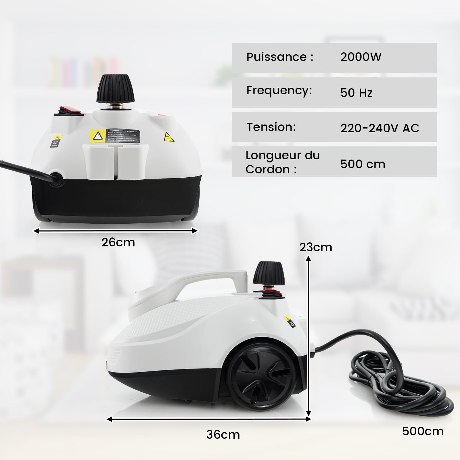 RELAX4LIFE Nettoyeur Vapeur Haute Pression 2000W |1,9 L Réservoir d'Eau | 5 Bar |15 Accessoires Polyvalents,Nettoyeur Vapeur pour Canapé, Tapis, Vitre, Verre (Blanc, 1.9L)