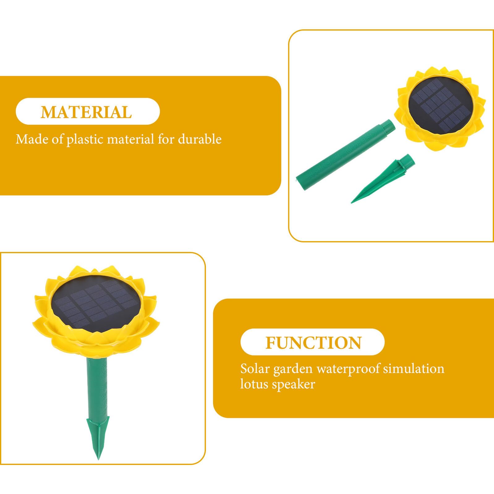 Altoparlante Solare a Loto Giallo in Plastica 500mah | Portatile, Riproduce Canti Buddhisti, per Esterni e Giardino, Forma Lotus