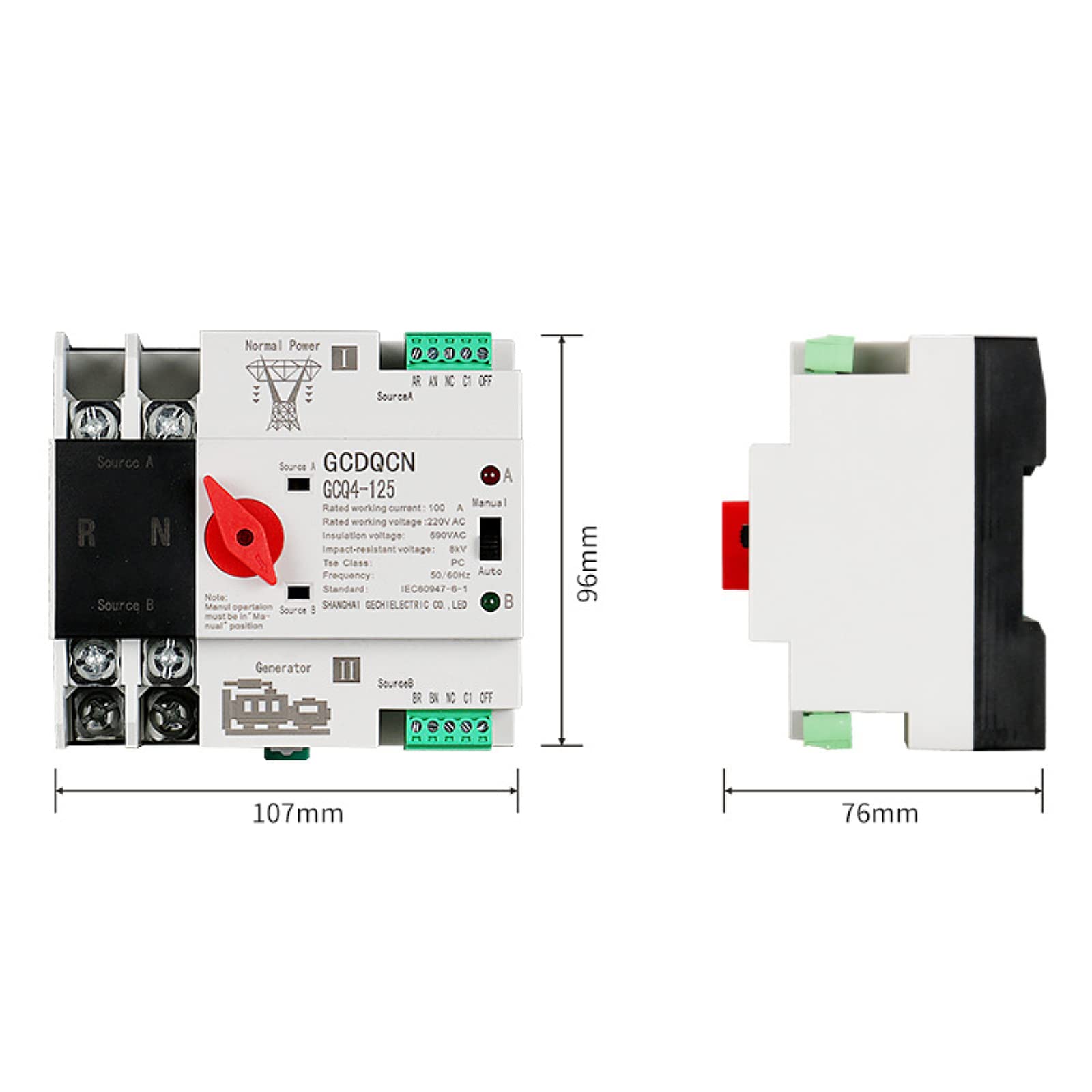 Interruttore di Trasferimento Automatico 2P 100A PC 230V Doppia Alimentazione ATS Commutatore Automatico Alimentazione di Emergenza