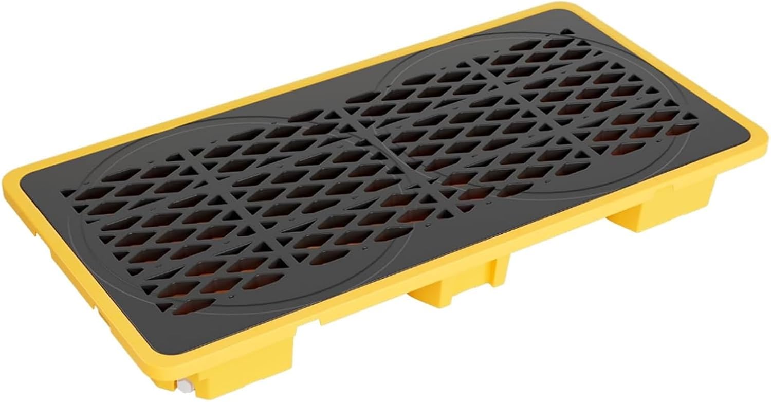 Factories Oil Drums Spill Containment Pallet, Modular Leak-Proof Platform with Grating, Stackable Polyethylene Tray, Large Capacity Sump