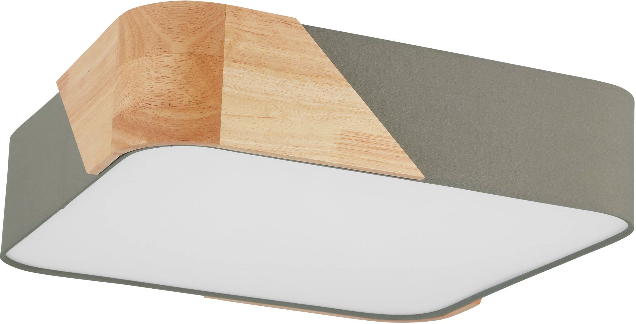 EGLO Deckenlampe Grimaldino, 2 flammige Deckenleuchte, Wohnzimmerlampe | Schlafzimmerlampe aus Textil, Holz, Metall, Kunststoff in Taupe, Natur, Weiß, Flurlampe Decke, E27 Fassung, L x B 41,5 cm