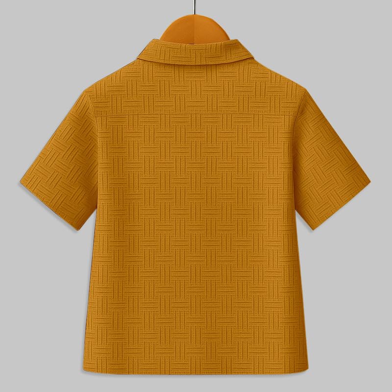 Image of Boys' Casual Cotton Blend Solid Collared Button Down Neck Half Sleeves Regular Fit Shirt