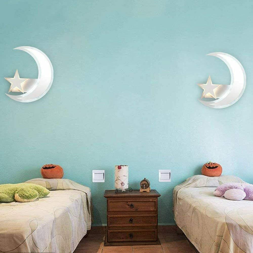 Universo Applique a led illuminazione per interno 11W lampada da parete moderna a forma di luna e stella (Luna a luce fredda con stella luce calda)