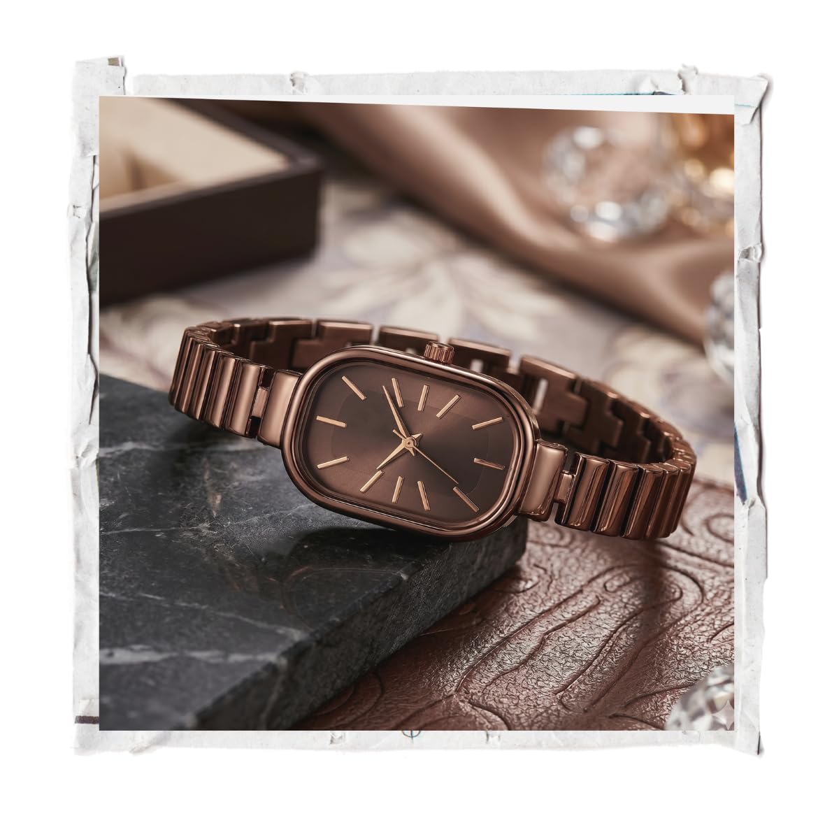 Women's Elegance Look Rectangular Dial Wrist Watch Metal Bracelet Strap Analog Watch for Ladies-image-34