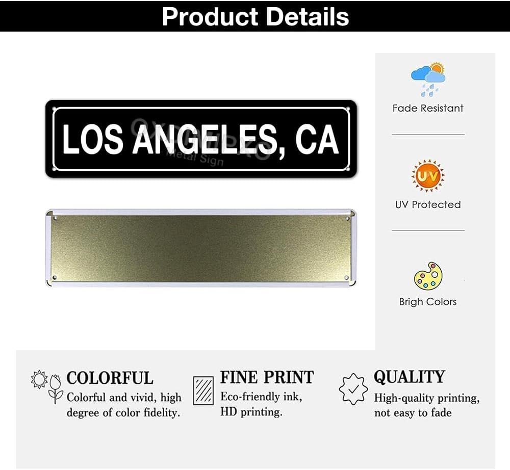 Los Angeles Metal Tin Sign 16x4 Inch California State Wall Art Decor for Home Office Classroom Bedroom Garage Workshop Man Cave Pub Bar Street Road Signs Aesthetic Room Decoration, Black image 3