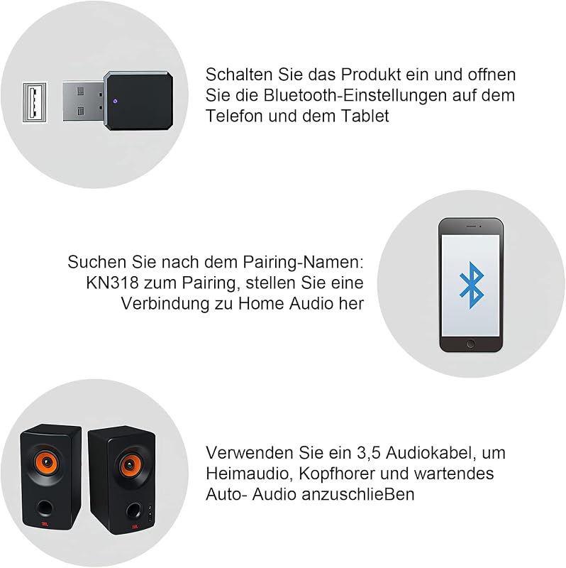 HENGBIRD Bluetooth 5.1 USB Vevő Autóba 3.5mm AUX Csatlakozóval, Beépített Mikrofon, Plug and Play Autós Hangszórókhoz PC TV