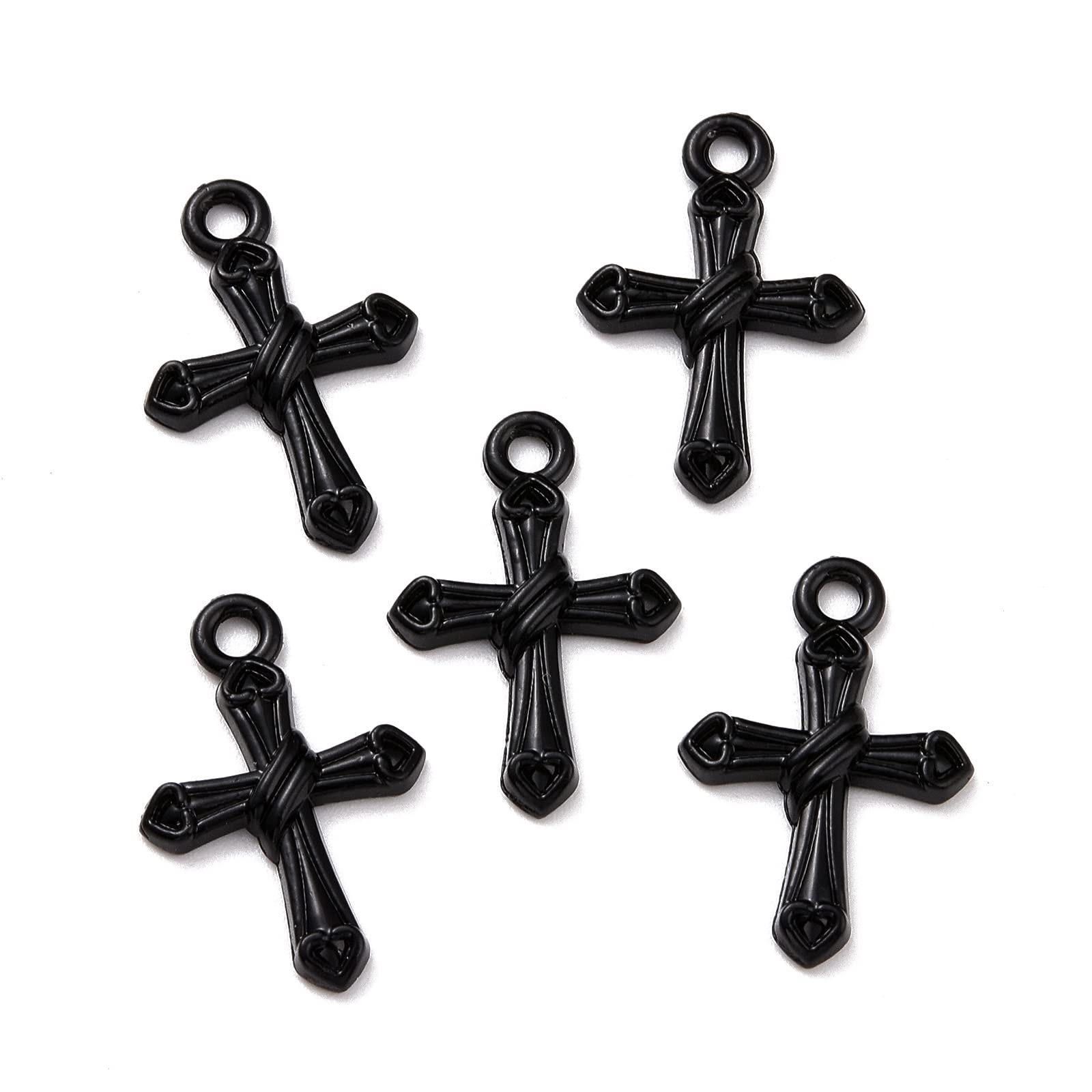 Bestewelry 100Pcs Alloy Cross Pendants Black Crucifix Cross Charms Tiny Flat Back Jesus Christ Cross Dangle Charms Beads for Jewellery Making, 20.5x13.5mm