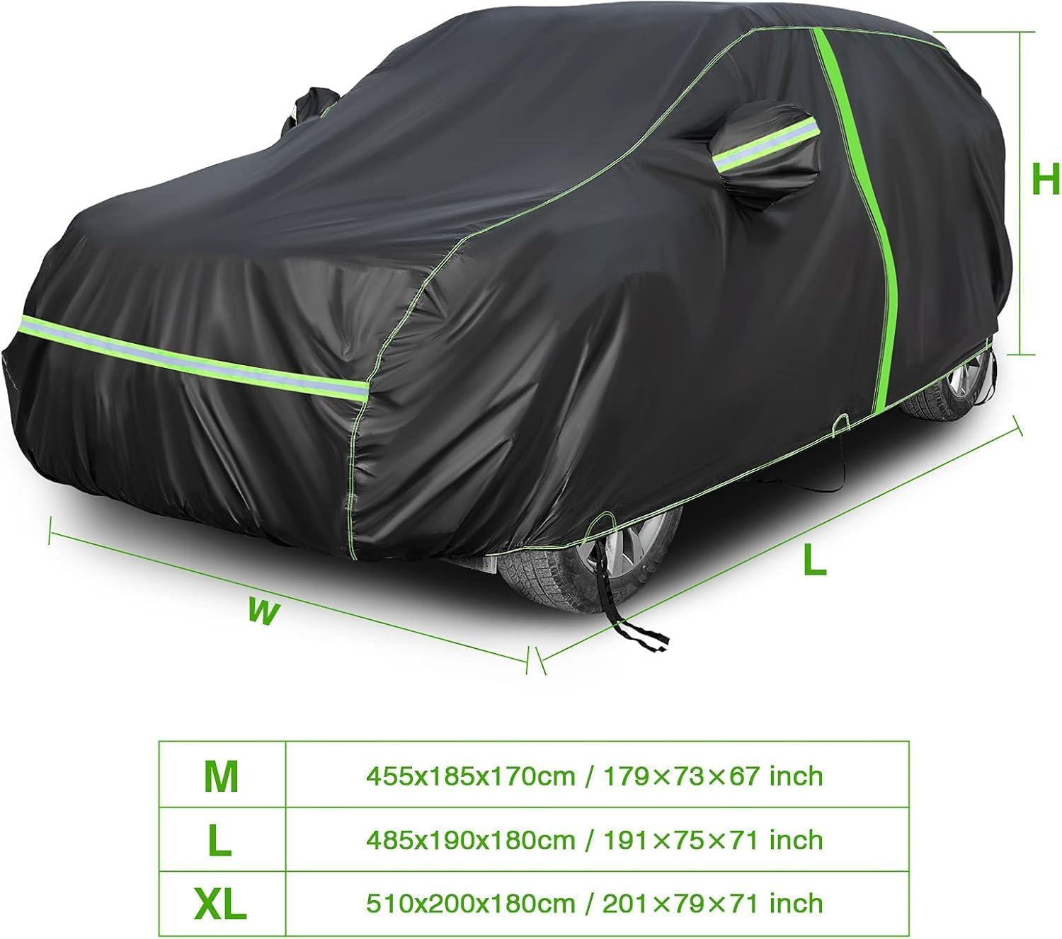 NEVERLAND Telo Copriauto Impermeabile SUV - Telo Copriauto da Esterno PEVA Felpato Cotone Antigraffio Antipolvere Veicoli Fuoristrada Copri Auto con Strisce Riflettenti Zip M (455 x 185 x 170 cm)