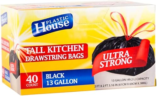 Bolsas de basura resistentes de alta calidad, cordón fuerte, varios tamaños, ideales para césped, patio y uso doméstico, 13 galones, versátiles