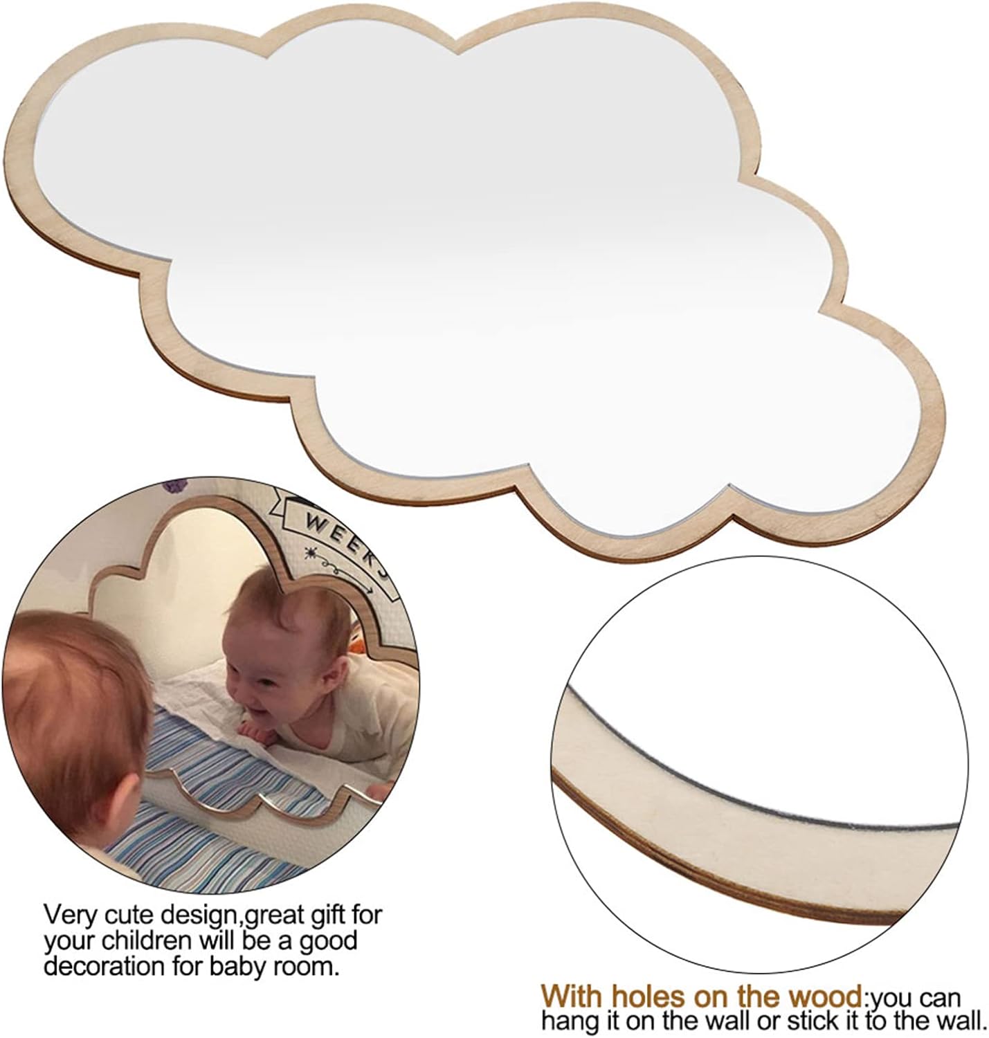 Decorative Mirror, Acrylic Wall Sticker Home Decor Nonglass Safety Mirror for Children Kids Room Playroom (Clouds)