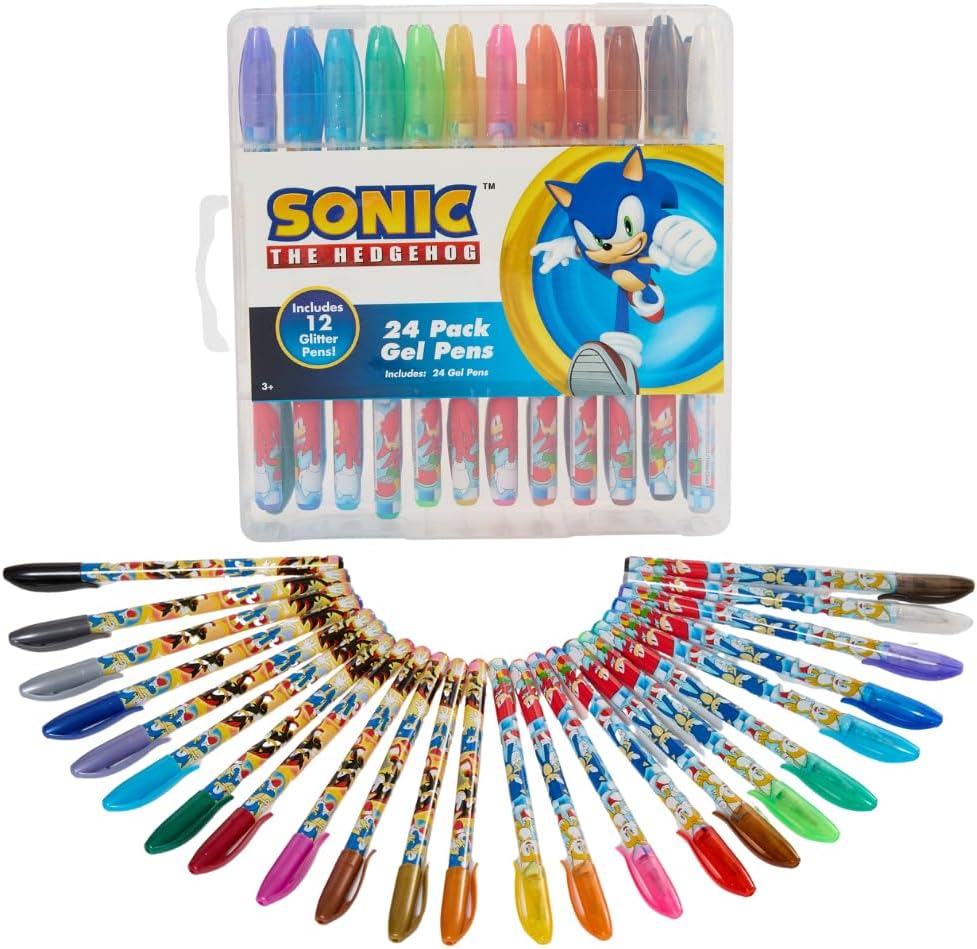 Innovative Designs Sonic The Hedgehog Gel Pens Set for Kids, 24 Pack with Glitter Gel Pens, Cute Pens for Boys and Girls