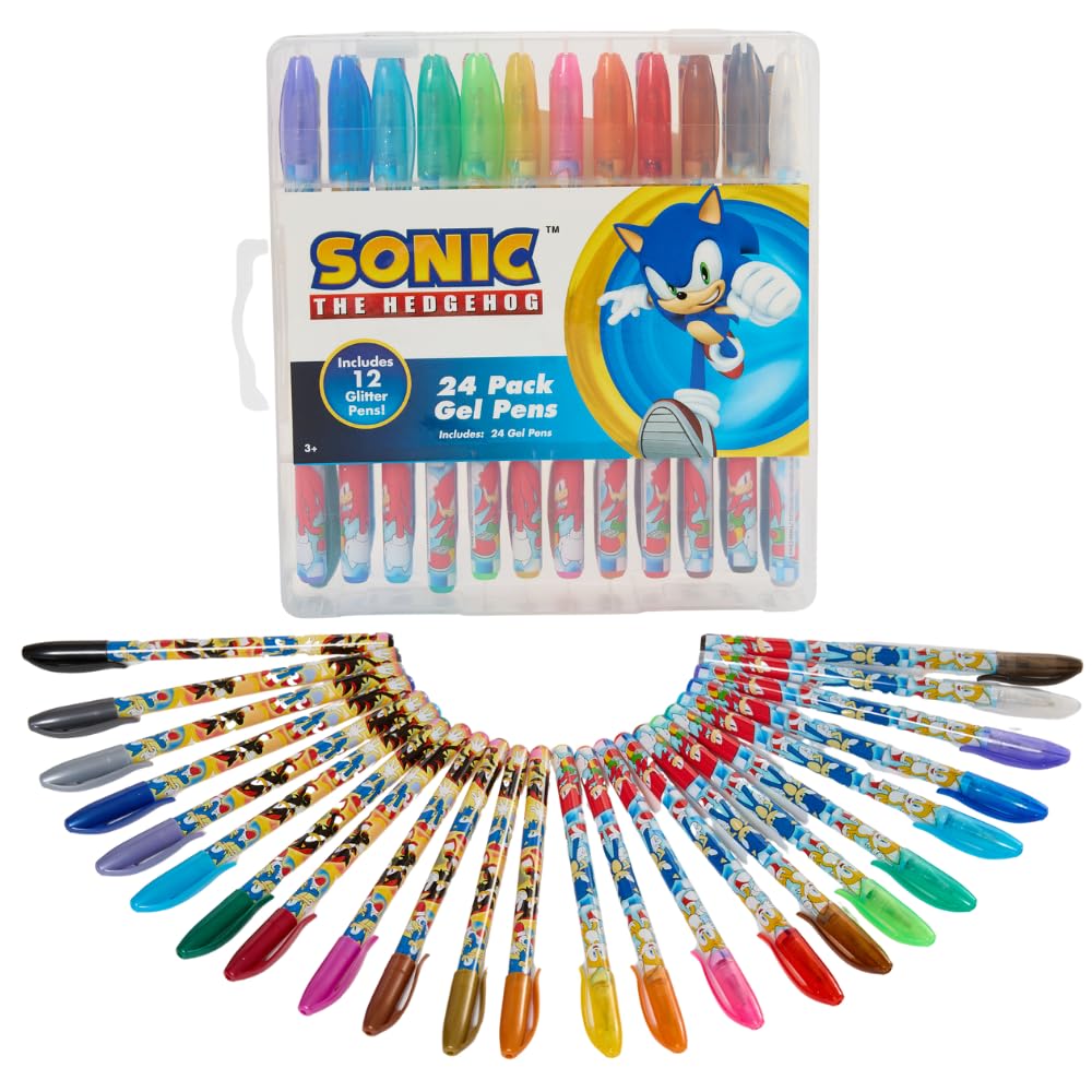Innovative Designs Sonic The Hedgehog Gel Pens Set for Kids, 24 Pack with Glitter Gel Pens, Cute Pens for Boys and Girls