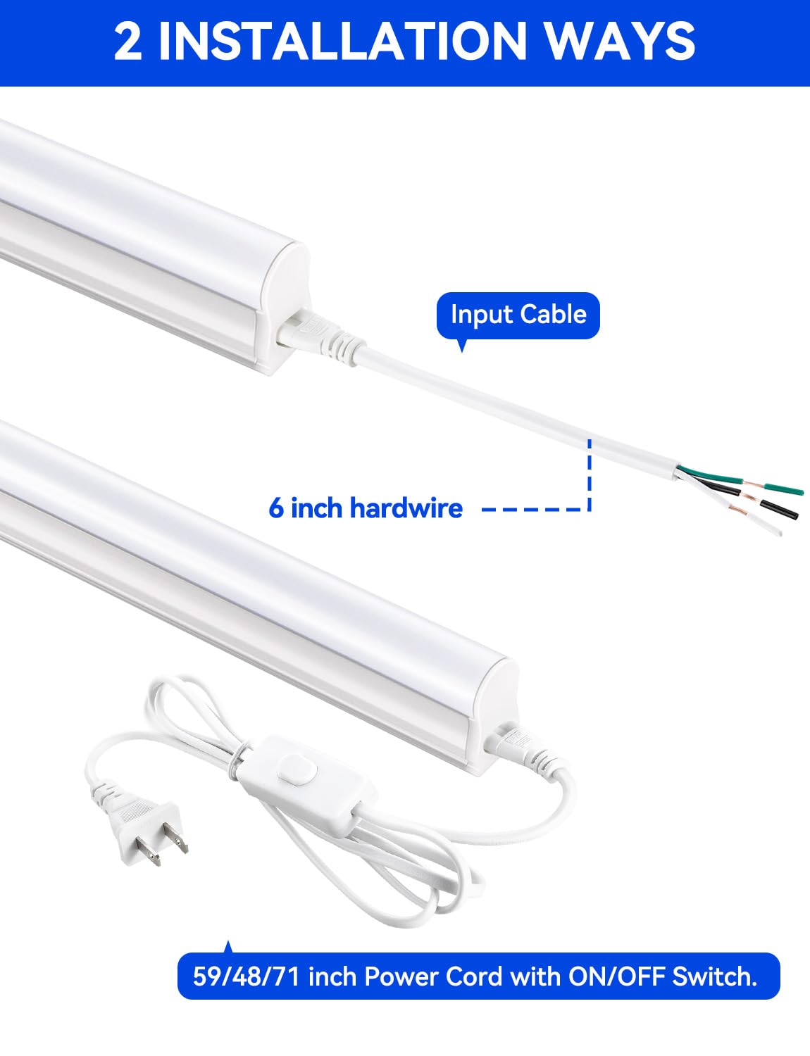 4FT LED Shop Lights 2300LM 6500K Bright White LED Integrated Fixture 20W Linkable Garage Light Ceiling and Cabinet — view 5