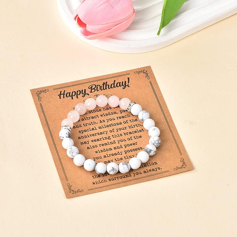 Happy Birthday Gifts Bracelet for Women Mom Daughter Bff Bead Bracelet with Engraved Bday Gift Card Birthday Presents for Women Ladies Birthdate Bracelet Accessories Gifts for Friend Female Couple Wife - Image 2