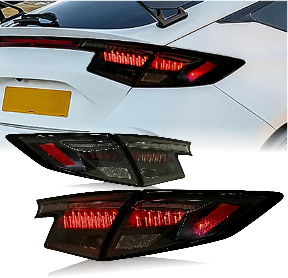 SONAR Full LED Taillight Assembly for 2021-2026 Honda Civic 5Door Hatchback TypeR 11th Gen, with Sequential Turn Signal Light, Black Housing Clear Lens Rear lamp Light Guide Design