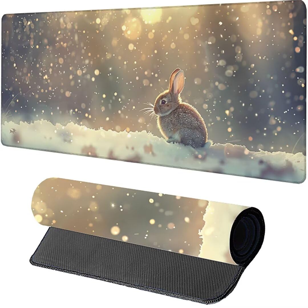 Excel Shortcut-Tasten-Mauspad - erweitertes großes 1200 x 600mm XL-Spickzettel-Gaming-Mauspad | PC-Büro-Tabellenkalkulation-Tastaturmatte | rutschfeste genähte Kante Schnee Kaninchen