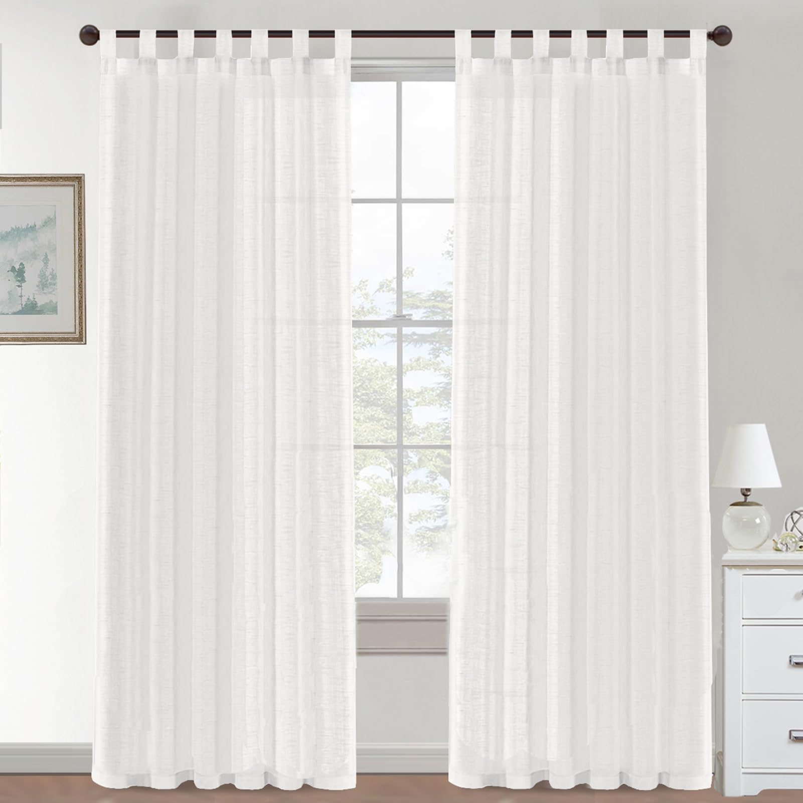 Rideaux semi-transparents effet lin blanc 52x84 pouces pour salon