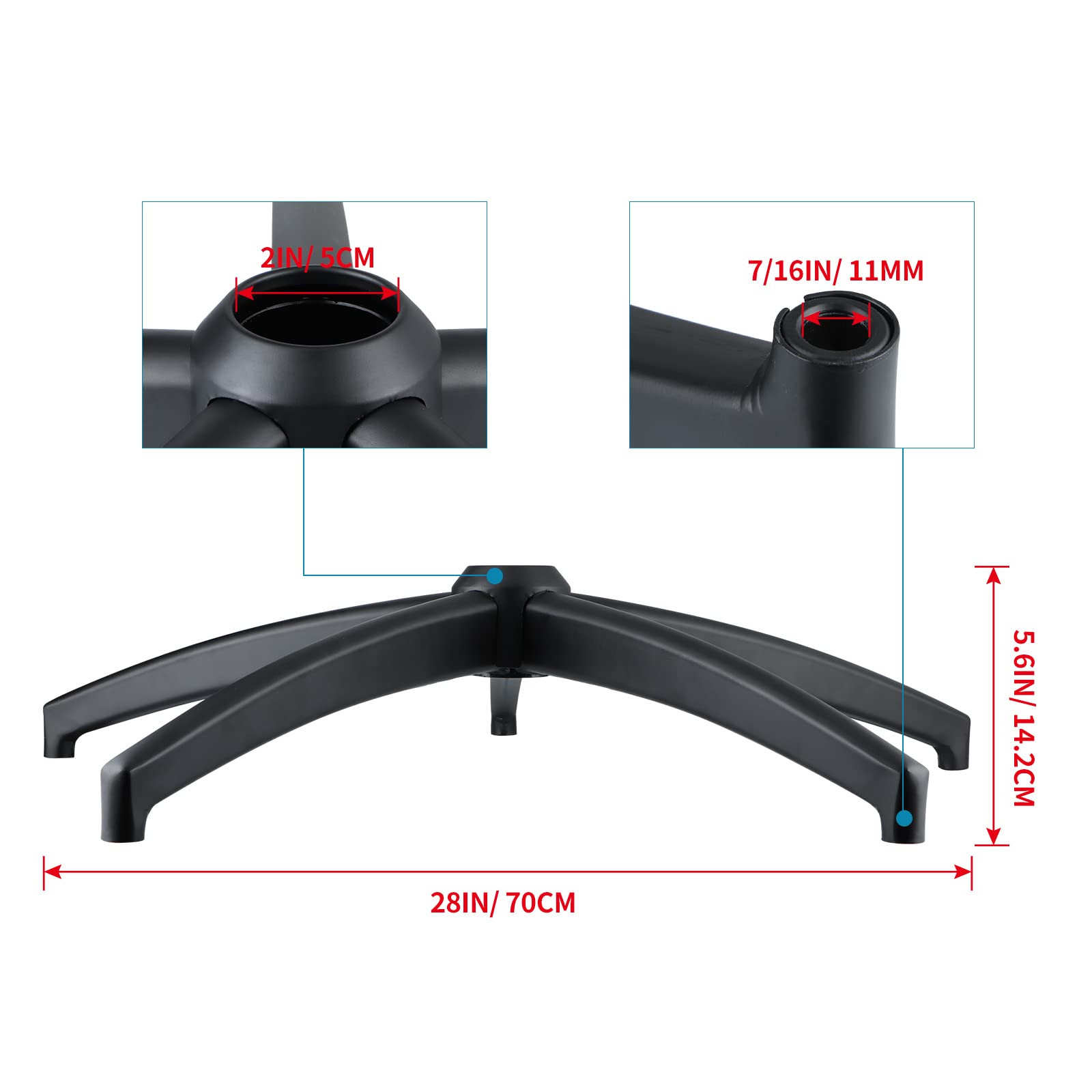 Skelang Base de silla de oficina de 70 cm, parte inferior de silla de escritorio con patas de metal reforzadas, repuesto inferior de silla de juego