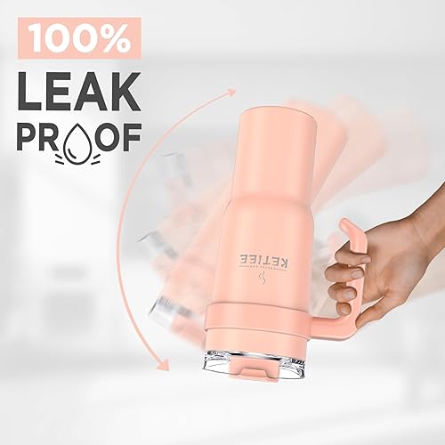 Miniatura 3 de KETIEE Vaso de 40 onzas con asa y pajilla, de acero inoxidable aislado al vacío a prueba de fugas, con tapa atornillada y pajilla, jarra de agua