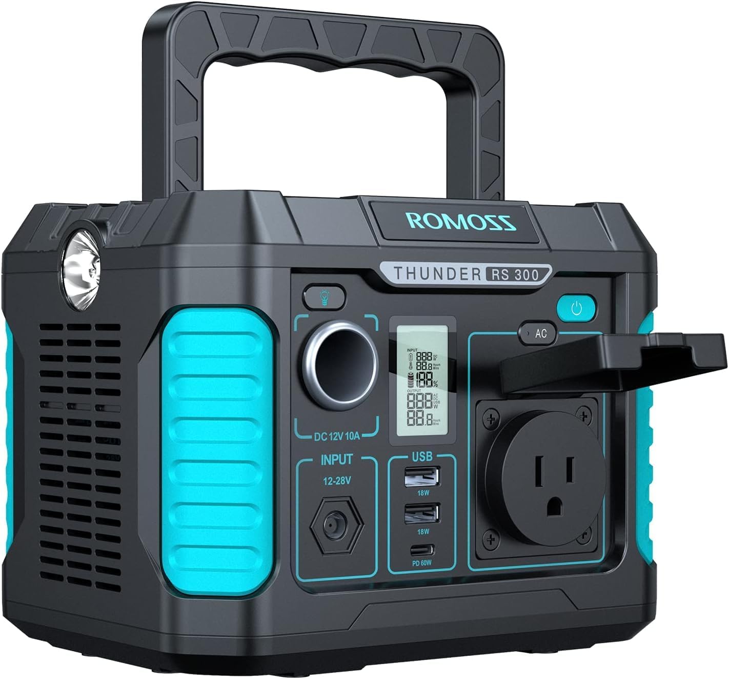 ROMOSS Portable Power Station 500W, Solar Powered Generator 400Wh Battery Backup with AC Outlet, DC, USB, LED Light, Solar Power Bank for Camping, Outdoor, Car & Home Emergency Use