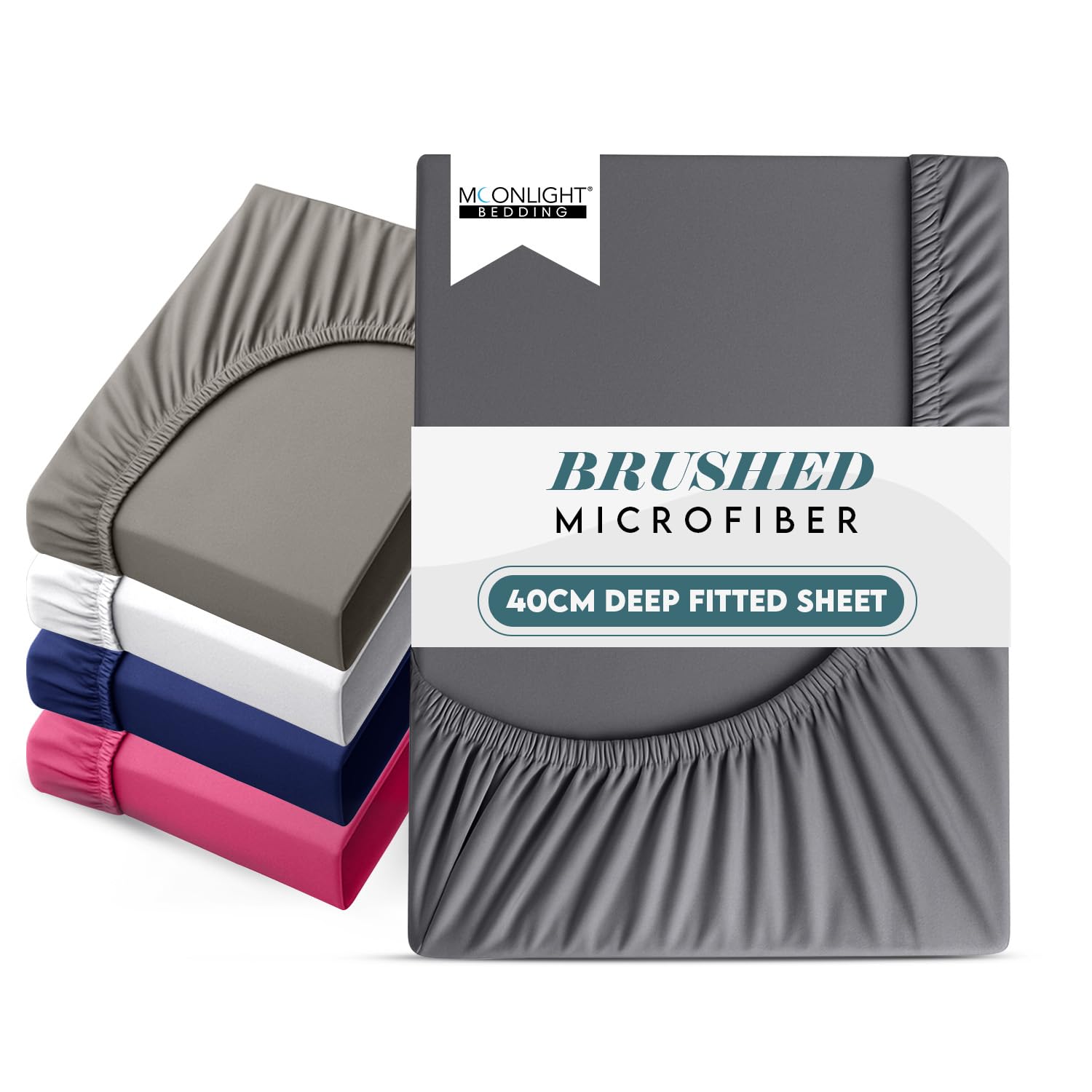 Moonlight Bedding Charcoal Fitted Sheet 40 Cm Extra Deep Pocket Bed Sheets 16 Inch Ultra Soft Bottom Sheet Brushed Microfiber Breathable Shrinkage And Fade Resistant (, Single)