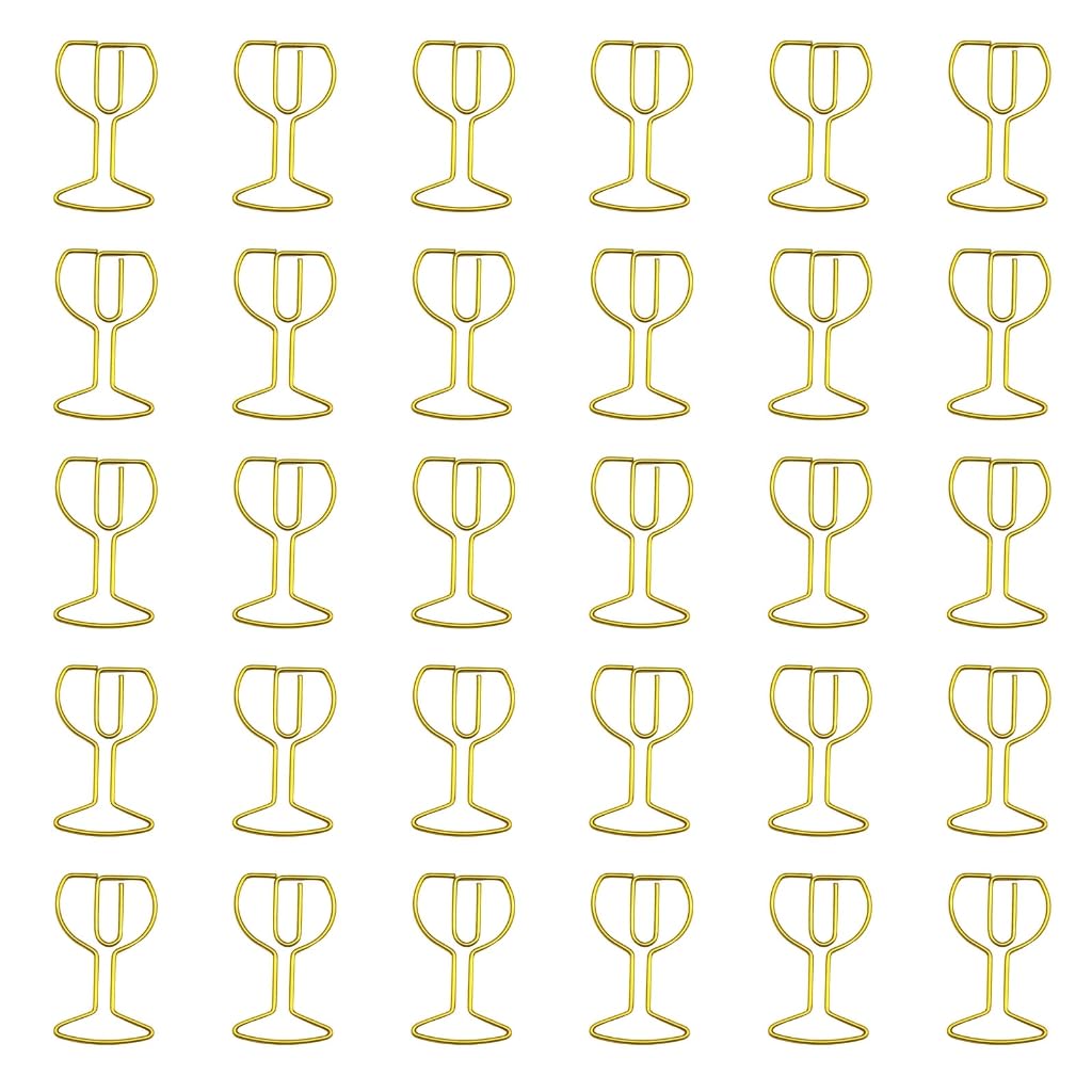 Elnwnnkc 30Pcs Wine Glass Paper Clip Small Paperclips Metal File Clamp Book Marker Clips for Document Paper Photo