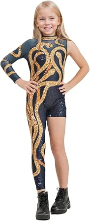 Girls Gold Snake Costume Concert Bodysuit Birthday Party Cosplay Outfit