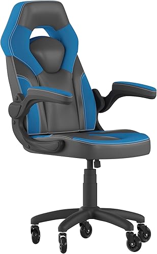 Flash Furniture X10 - Silla de juegos de carreras, oficina, computadora, silla ajustable con brazos abatibles y ruedas de rodillo transparentes,