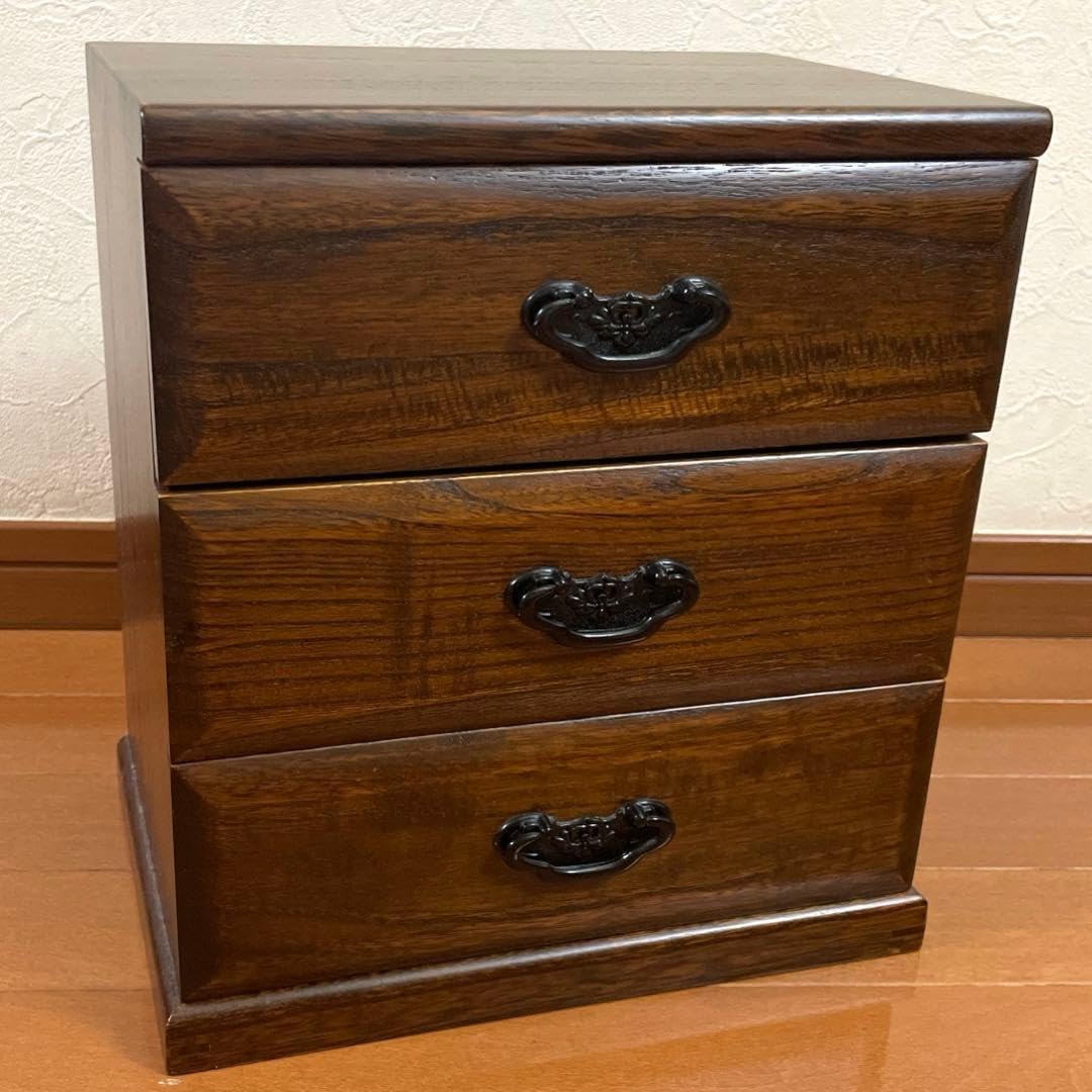 からくり箪笥　昭和レトロ　木製タンス ダークブラウン Amazon.co.jp: ダークブラウン からくり 木製箪笥 3段 : ホーム＆キッチン