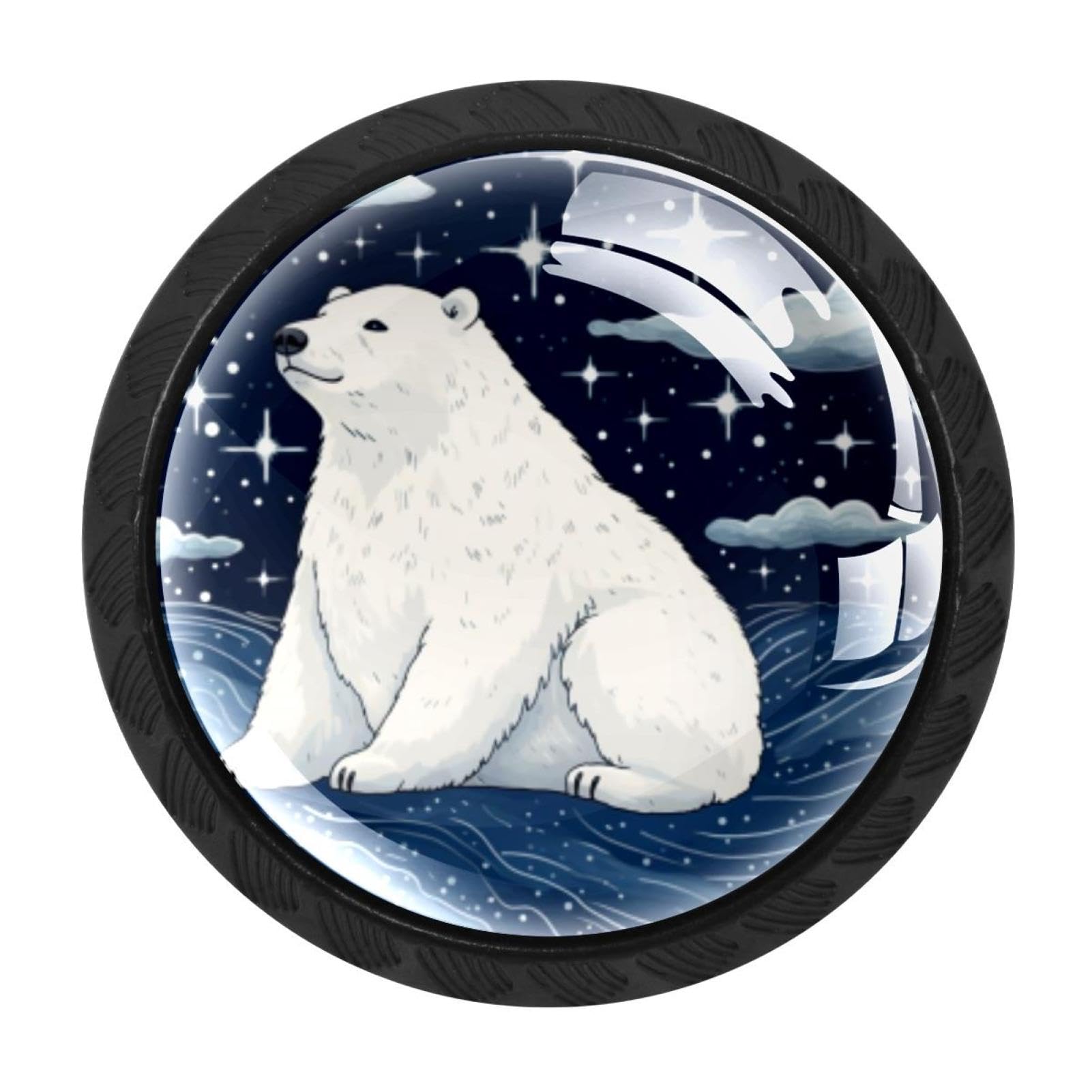CHENZZZZ 4 Pack Cabinet Handles Black Starry Polar Bear Cabinet Knobs Draw