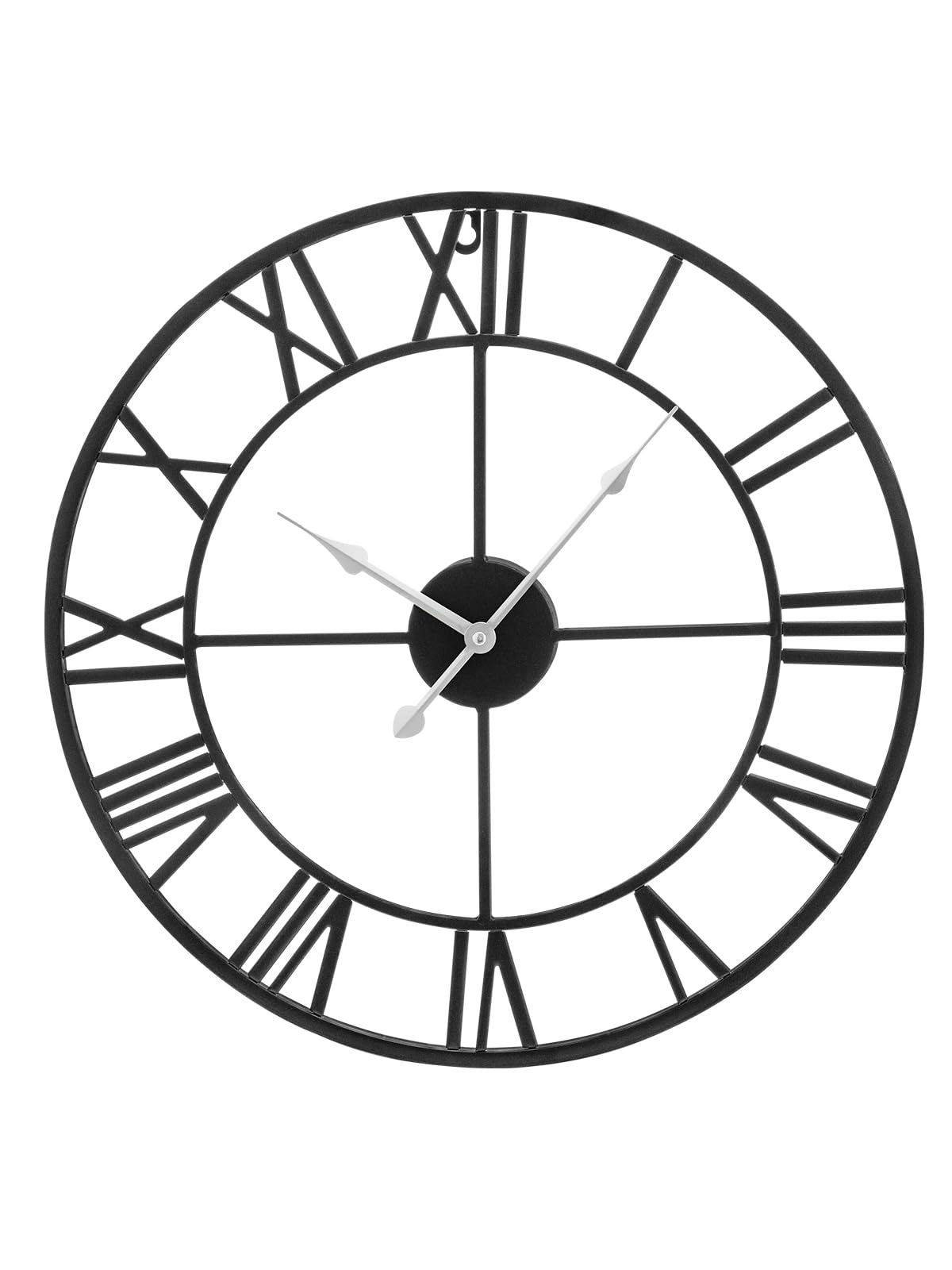 YORKING Roman Wall Clock Metal Vintage Large Black Wall Clock (Silver, 60CM) — image 1